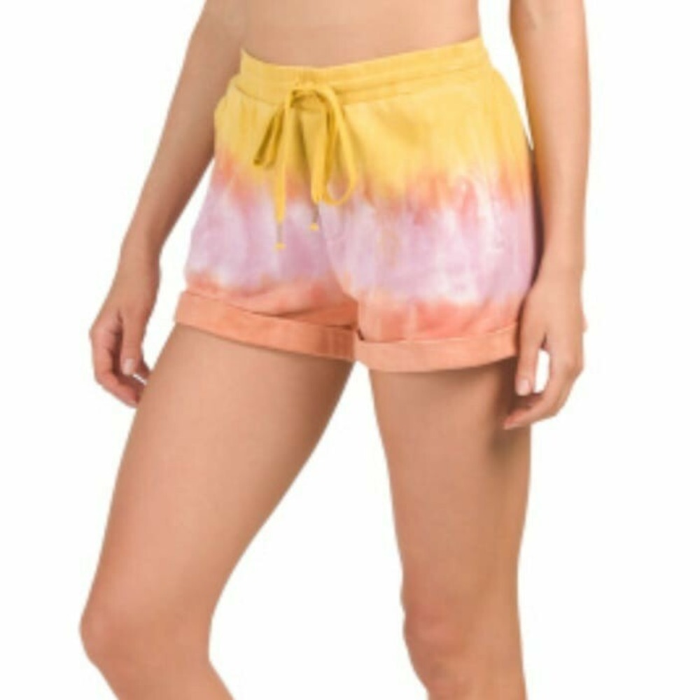 YOUNG‎ FABULOUS BROKE Shorts Parker Tie Dye Cotton High Rise Yellow Women Medium
